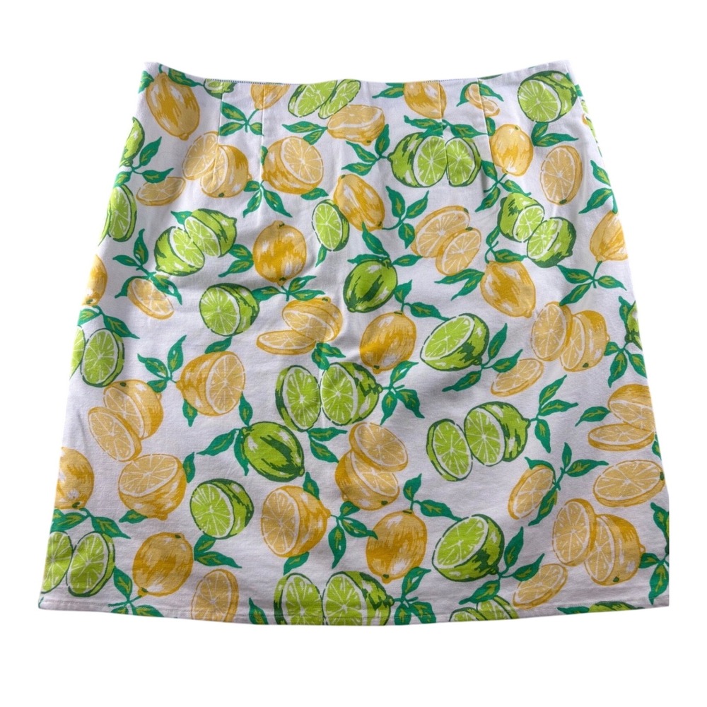 Talbots Citrus Lemon Lime Print Mini Skirt White Green Yellow Size 12 Cotton Mix